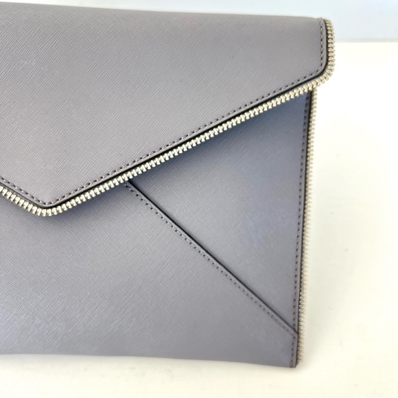 REBECCA MINKOFF Leo Gray Safiano Structure Leather Zipper Accent Envelope Clutch - Picture 5 of 16